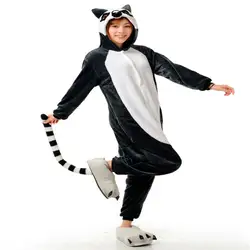 Женские Мужские кигуруми Lemur Onesie с длинным рукавом с капюшоном Домашняя одежда Комбинезоны для взрослых милые Lemur Onepiece пижамы с животными