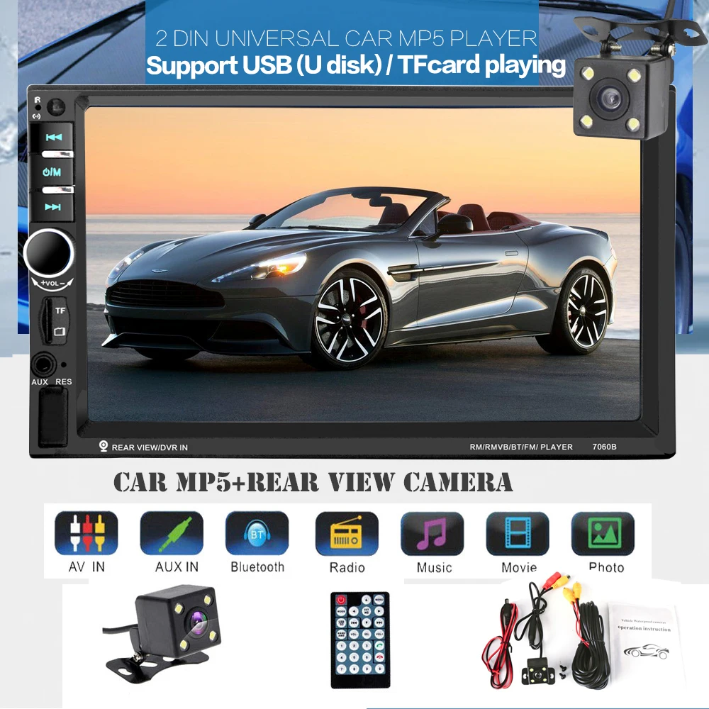 

HEVXM 2 din Car Multimedia Player Autoradio Stereo 7" Touch Screen Universal Video MP5 Player Auto Radio With Backup Camera 7060