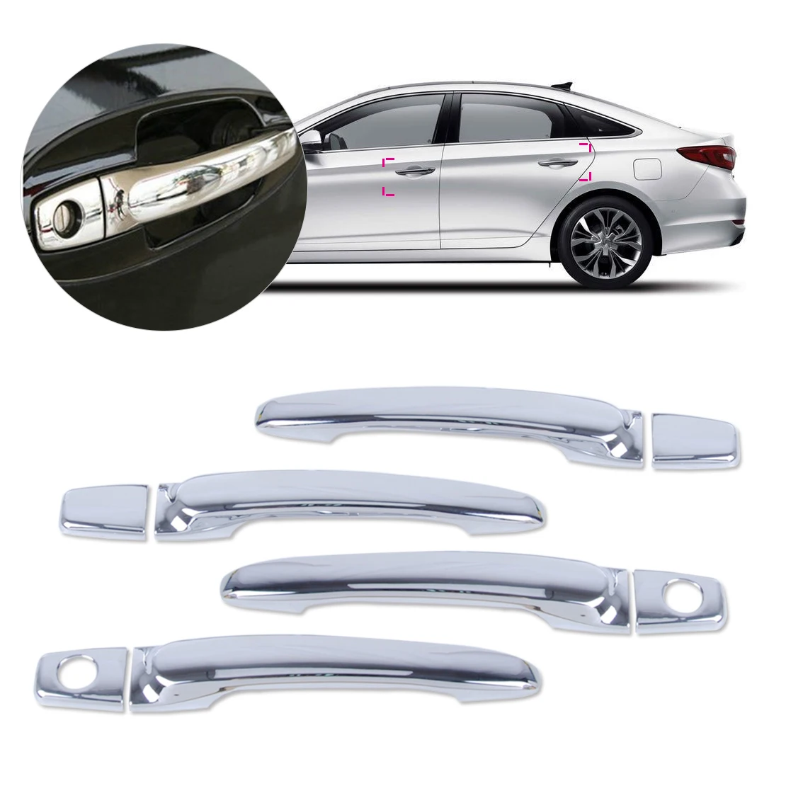 CITALL Car Exterior Decor Triple Chrome Door Handle Cover Trim Cap