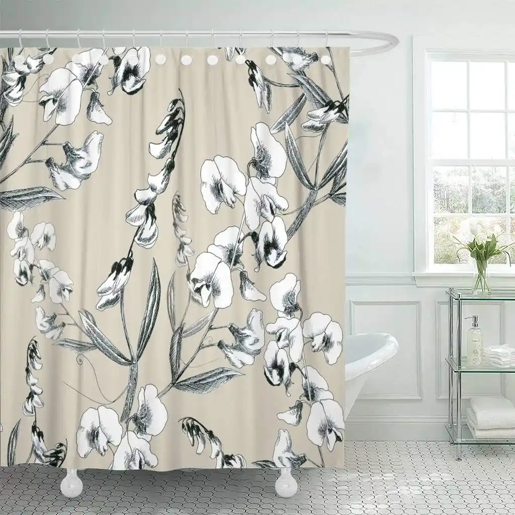Shower Curtain With Hooks Composition Of Flowers And Leaves Sweet Peas Use Printed Materials Signs Websites Maps Bathroom Decor Aliexpress Leaves Sweet Peas Use Printed Materials