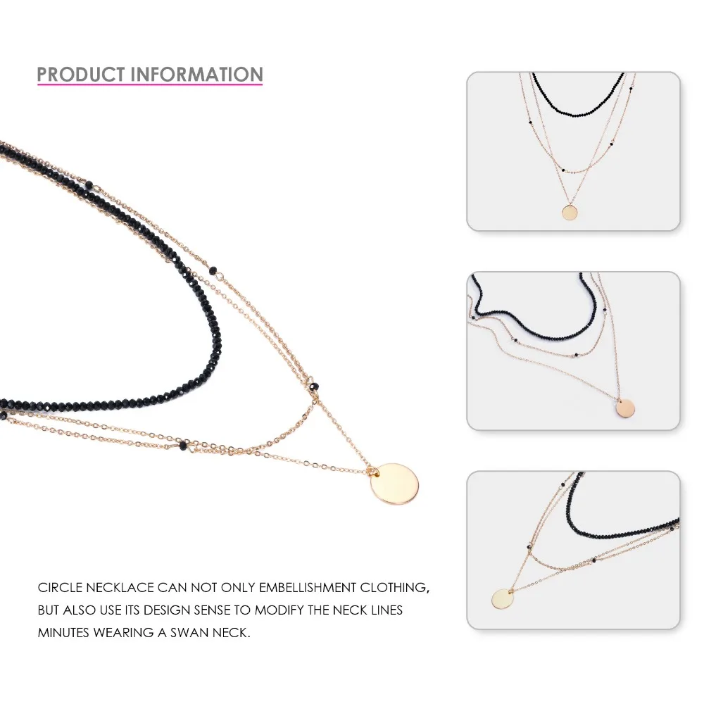 e-Manco Charming Multilayer Choker Necklace Beaded Chain Necklace For Women Copper Gold Color Pendant Necklace Fashion Jewelry