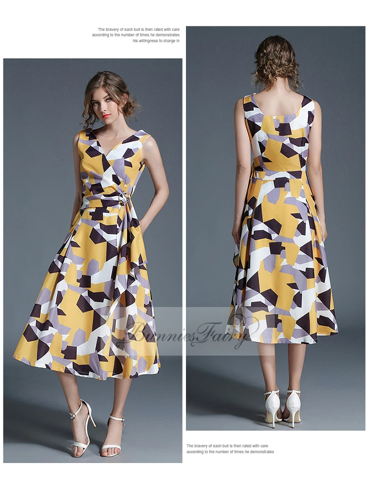 BunniesFairy/ летнее оригинальное дизайнерское платье на бретелях с разноцветным геометрическим принтом и бантом, на шнуровке, с v-образным вырезом, Vestido de Fiesta