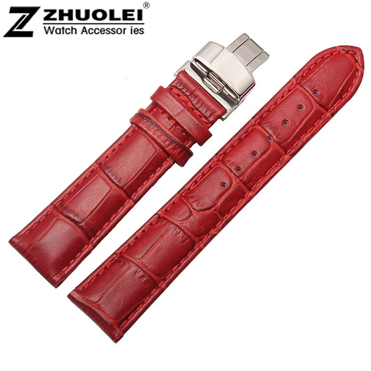 

14mm 16mm 18mm 20mm Ladies Red Genuine Leather Watch BAND Strap Bracelets Folding Depolyment Clasp