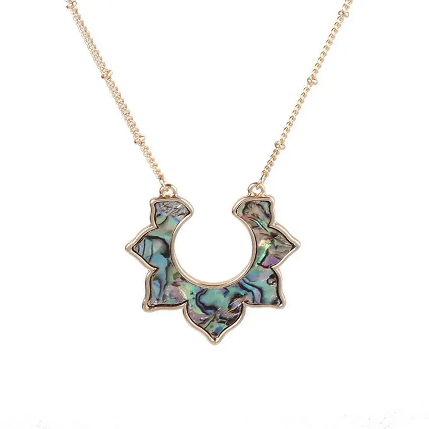 

ZWPON Gold Shell Sunburst Abalone Necklace for Women Long Necklace 2019