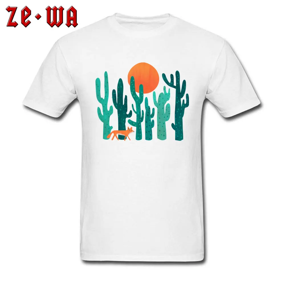 Crewneck fox in cactus forest Pure Cotton Men Tshirts Design Short Sleeve Tops Tees High Quality Classic Tee-Shirts fox in cactus forest white