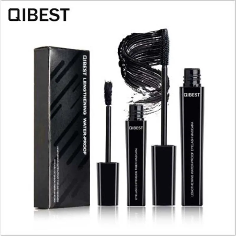 

QiBest Brand 3D Fiber + Curling Lengthening Black Mascara Makeup Long Lasting Waterproof Natural Eye Lash Cosmetics 2pcs/set