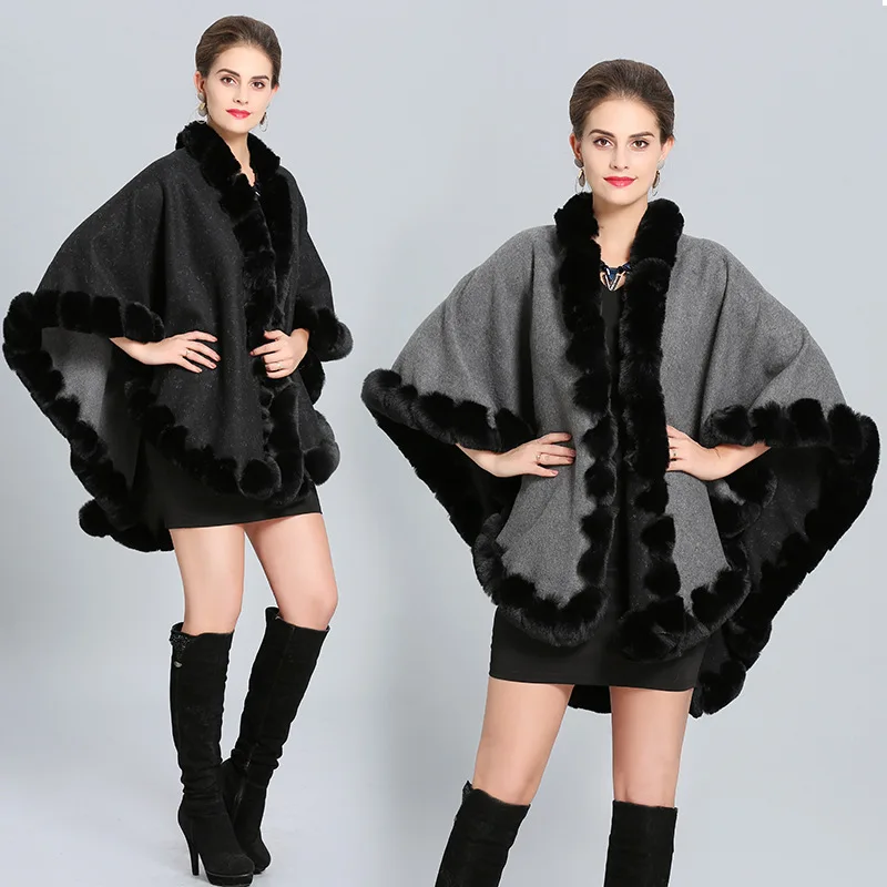 

2019 New Womens Clothing Ponchos Autumn Winter Black Jacket Double-sided Large Size Hand-wearing Shawl Cloak Jackets For Women