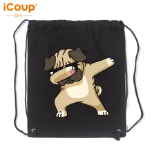 ICoup Мопс смешной хип-хоп вытирая Холщовая Сумка на шнурке