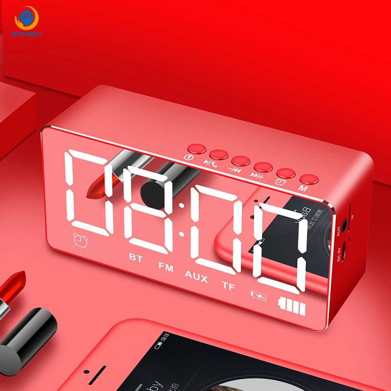 

Mirror Alarm Clock Speaker Wireless Mobile Computer Mini Home Overweight Subwoofer LED Lights Small Stereo Smart Bluetooth