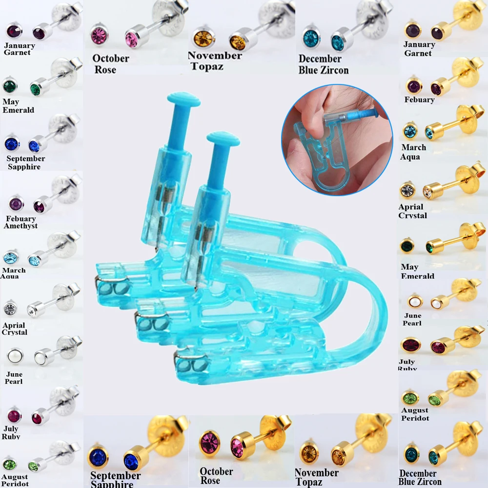 

24PCS/BOX Asepsis Safe Sterile Ear PiercingTool with 3mm Cubic Zirconia Bezel Earring NO PAIN Disposable Body Ear Pierce Gun Kit