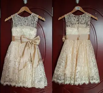 

Real Image Lace Flower Girl Dresses Removable Bow Sash Sleeveless Scoop Neckline Long Kids Gowns Custom Size