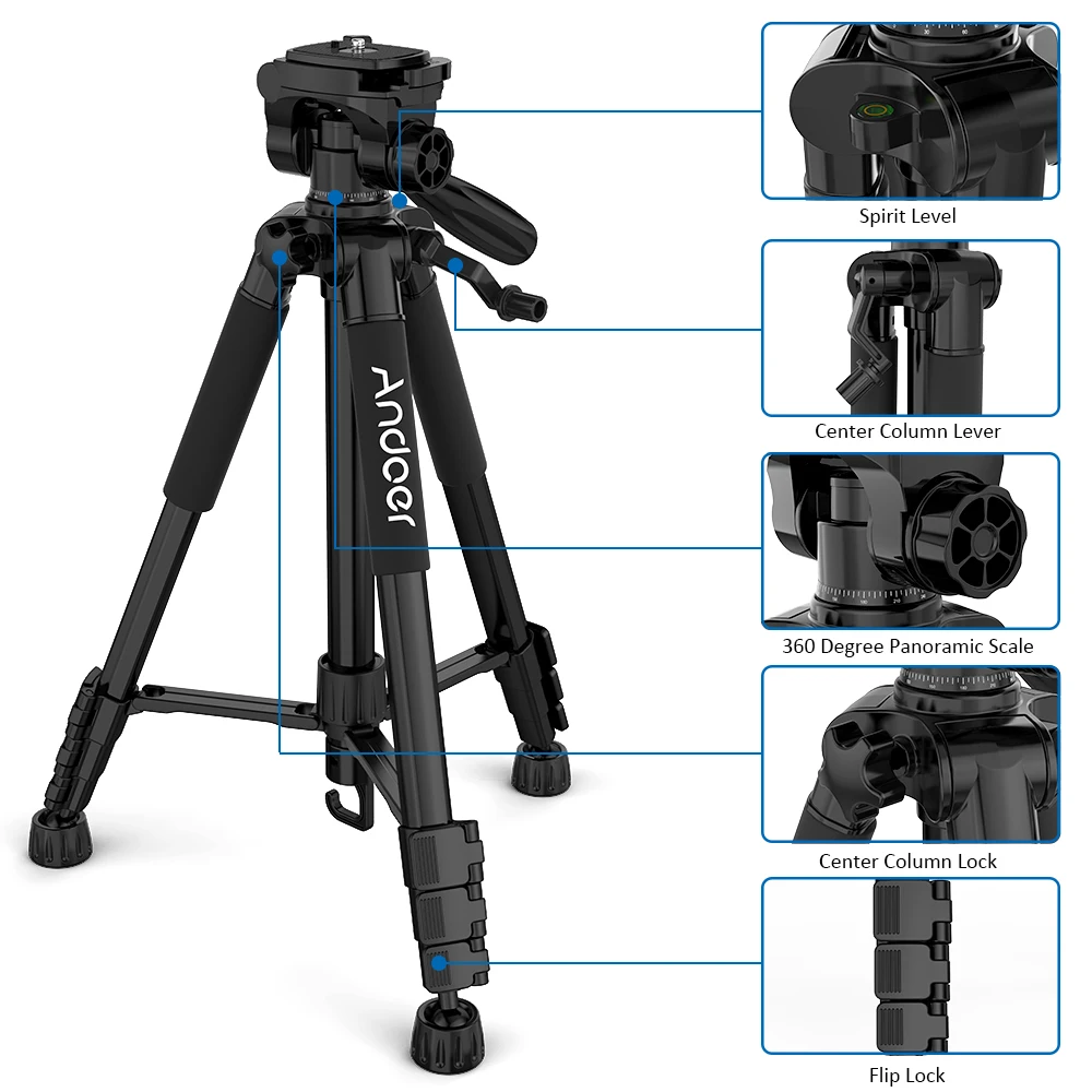 Andoer TTT-663N 57,5 дюймов дорожный Штатив для фотосъемки камера штатив видео Поддержка DSLR видеокамера с сумкой для переноски телефона зажим