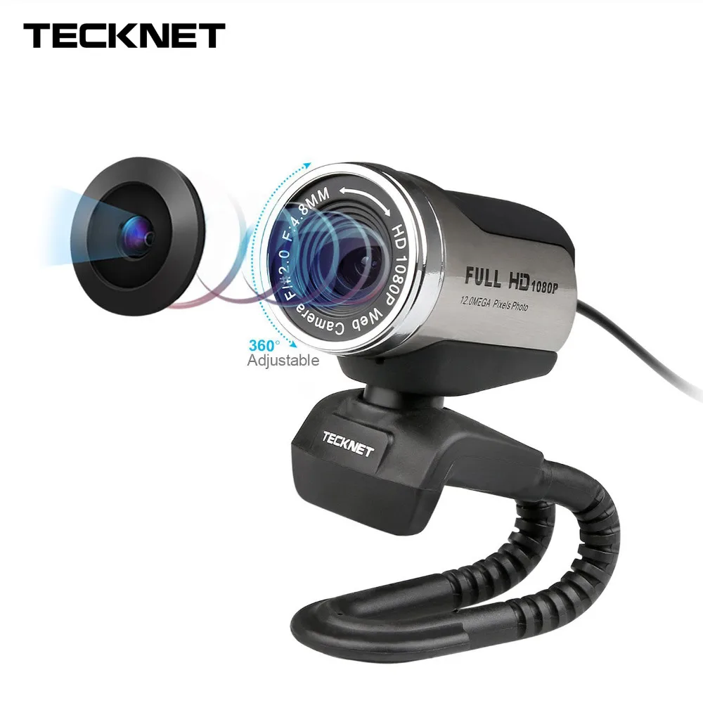 TeckNet 1080P HD веб-камера со встроенным микрофоном с шумоподавлением 1080x1980 пикселей USB веб-камера для настольного ноутбука ноутбук ПК - изображение