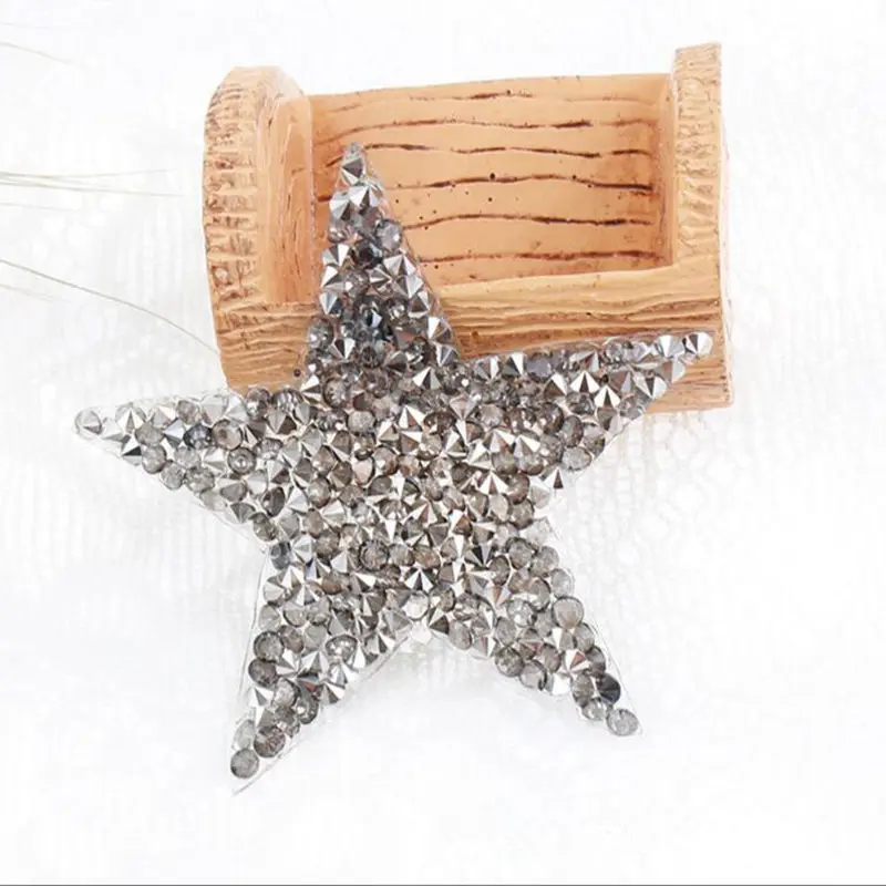 

Sparkling Rhinestone Five-pointed Star Pattern Clothes Patches Fashion Sequined Shoes/hats/bags Appliques Bling Iron-on Patches