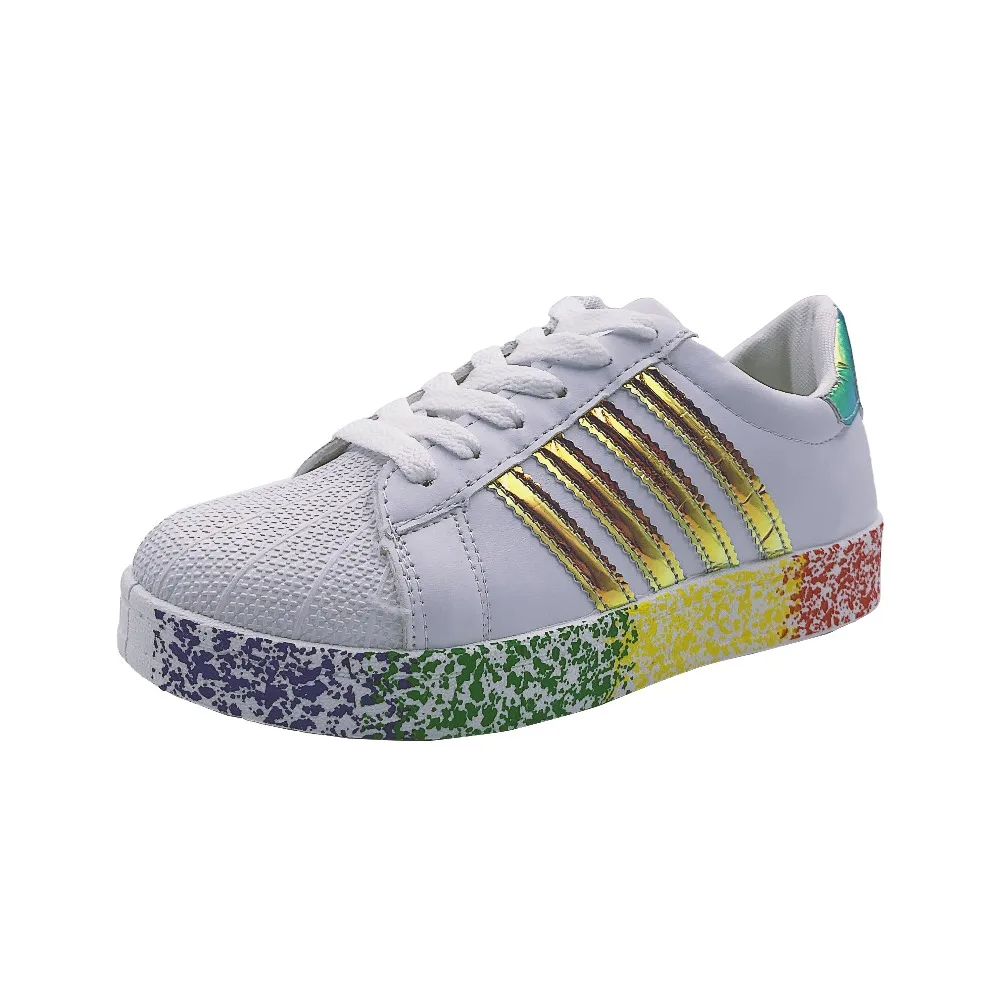 

2018 spring and autumn new trend paint flat white shoes fashion tie running shoes large size.