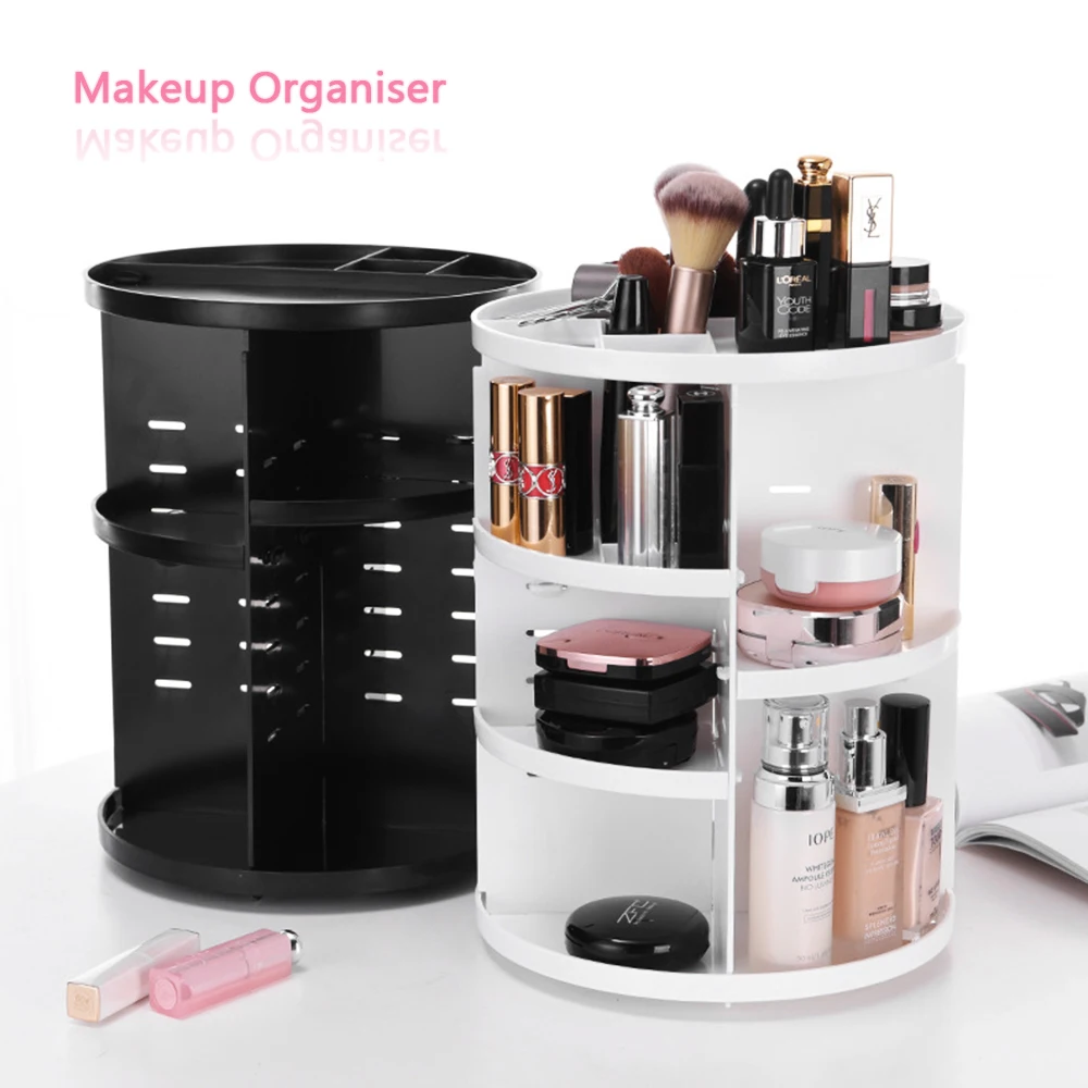 

360-degree Rotating Makeup Organizer for Cosmetics Storage Box Rack Make Up transparent Boxes lipstick nail polish brush holder