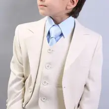 Модные детские костюмы с двумя пуговицами бежевого цвета; Custome Homme; детские комбинезоны; комплект одежды(куртка+ брюки+ галстук+ жилет