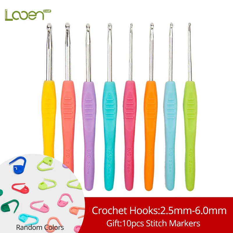 

8pcs Crochet Hooks With 10 pcs Extra Stitch Markers Soft Handle Aluminum Knitting Needles Sewing Tools Accessories
