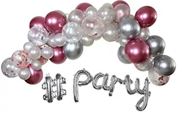 

Balloon Arch Garland Kit 86 Pcs. Rose Gold Silver Rose Confetti Script Balloons Decoration for Birthday, Wedding