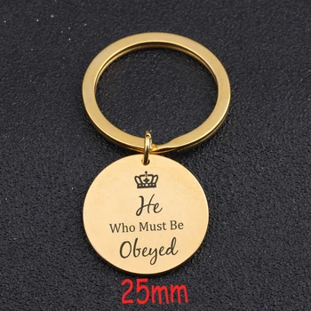 

Hand Stamped He/She Who Must Be Obeyed Fashion Key Fobs For Couple Lover Round Keychain Gift Charm Holder Key Ring