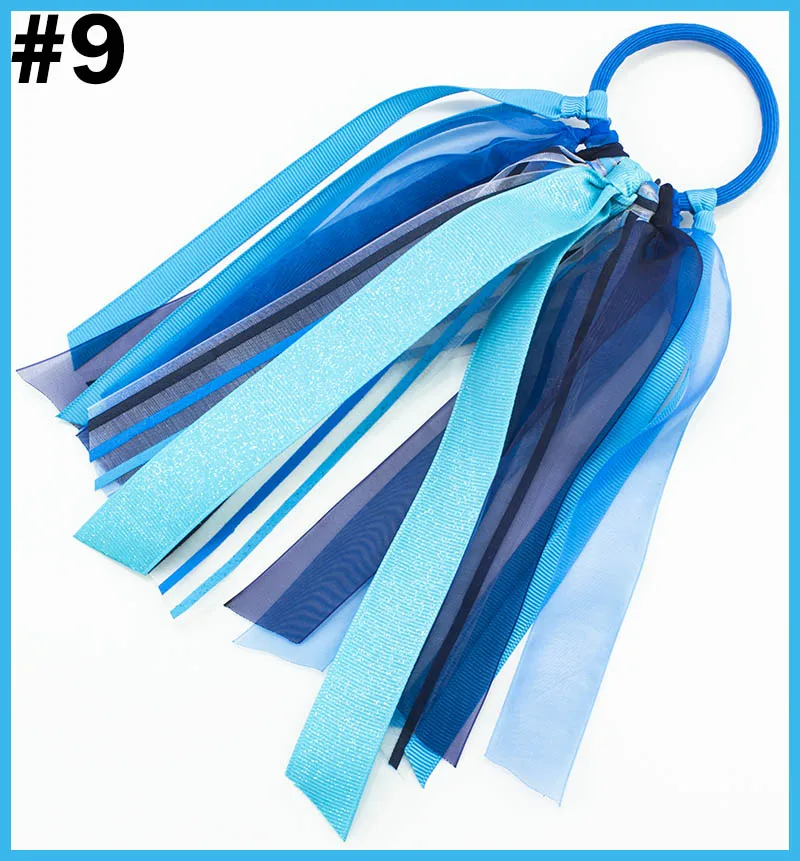 

free shipping 5pcs knot ponytail streamer character hair pony bows silk hair bows with pony