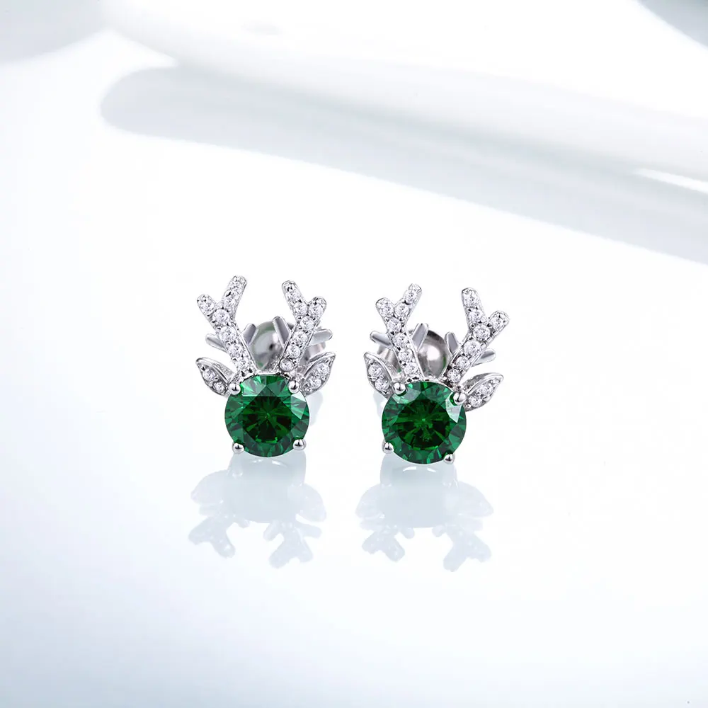 DOUBLE-R серьги серебро 925 с камнями бижутерия серьги гвоздики серебряные серьги серьги с камнями серьги-серебро серёжки для девочек созданный драгоценный камень из рубиновой розы олень животных - Цвет камня: Зеленый