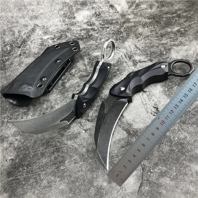 Karambit нож с фиксированным лезвием D2 сатин/камень мыть лезвие черный G10 Ручка