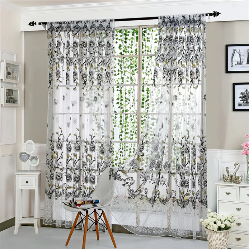 

2018 Curtain Peony Sheer Curtain Tulle Window Treatment Voile Drape Valance 1 Panel Fabric Room Decor Curtain Motor