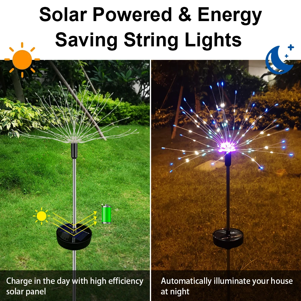 Luz de Fogo de Artifício Luz da Corda de Fadas Pacotes Multicolorido Solar Powered Starburst Jardim Planta Gramado Lâmpada Caminho 4 Led 7 gramado lâmpada caminho luz da corda de fadas