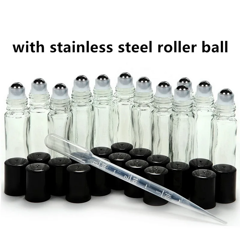 12 шт 10 мл роликовая бутылка для эфирных масел пустые прозрачные простые стеклянные бутылки с шариком из нержавеющей стали для парфюма путешествия - Цвет: Metal roller ball