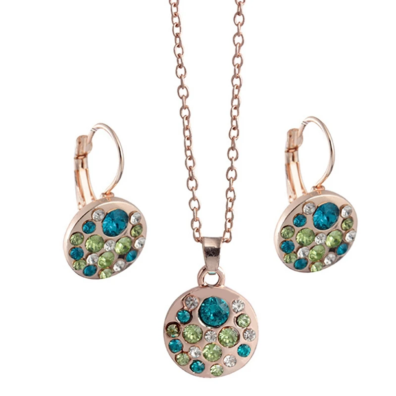 

Top Quality Crystal RhineStones Earrings Necklace Set Earring Fashion Lucky Circle Pendants Jewerly Set Wholesale