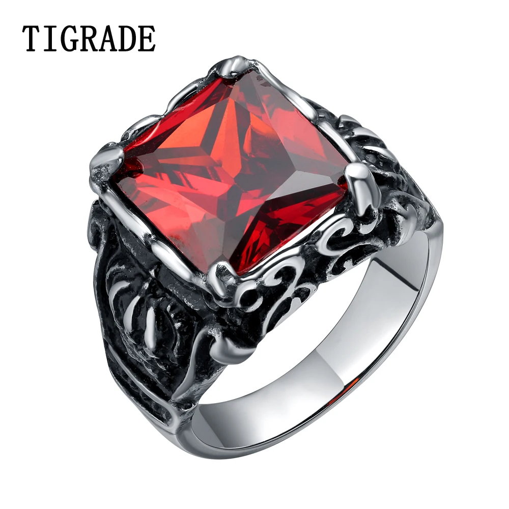 

TIGRADE Men's Cubic Zirconia Stone Gothic Crown Rings Vintage Stytle Stainless Steel Men's Ring With Stone