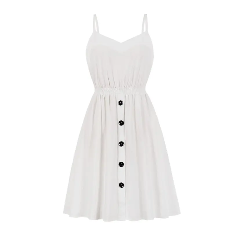 

Summer Vintage Women Dress Elegant White A Line Pleated Sundress School Sleeveless 2019 Casual Backless Strap Retro Dresses Girl