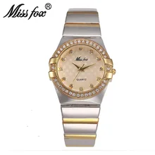 Miss Fox брендовые качественные Роскошные женские кварцевые часы серебристого и золотого цвета со стразами женские часы-браслет Montre Femme