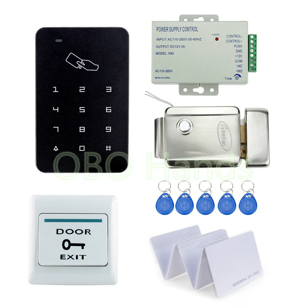

Full Complete 125KHz RFID Door Access Control Security System Kit With Electric Control Lock + Power Supply +keypad+Door Switch