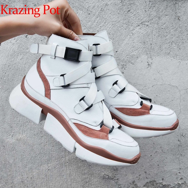 

krazing pot 2019 cow leather increased wedges med heel sweet lady gorgeous original design handsome watertight ankle boots L80