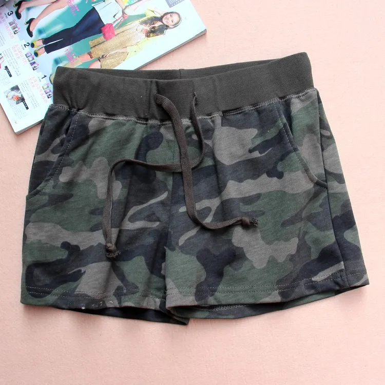 Summer Loose Women Shorts Camouflage Elastic Waist Terry Cotton Casual