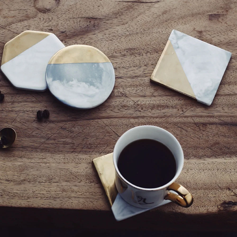 

Grey Marble Grain Gold-plated Ceramic Coaster Scandinavian Heatproof Cup Saucer Mat Vogue Table Insulation Coaster