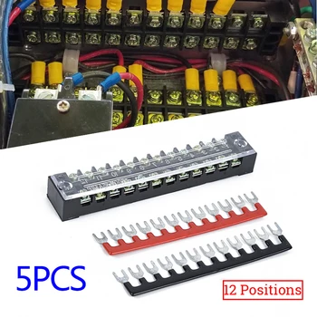 

Dual Row 12 Positions Screw Power Distribution Bus Bar Terminal Block+Terminal Barrier Strips Set 100A 660V For Auto Marine
