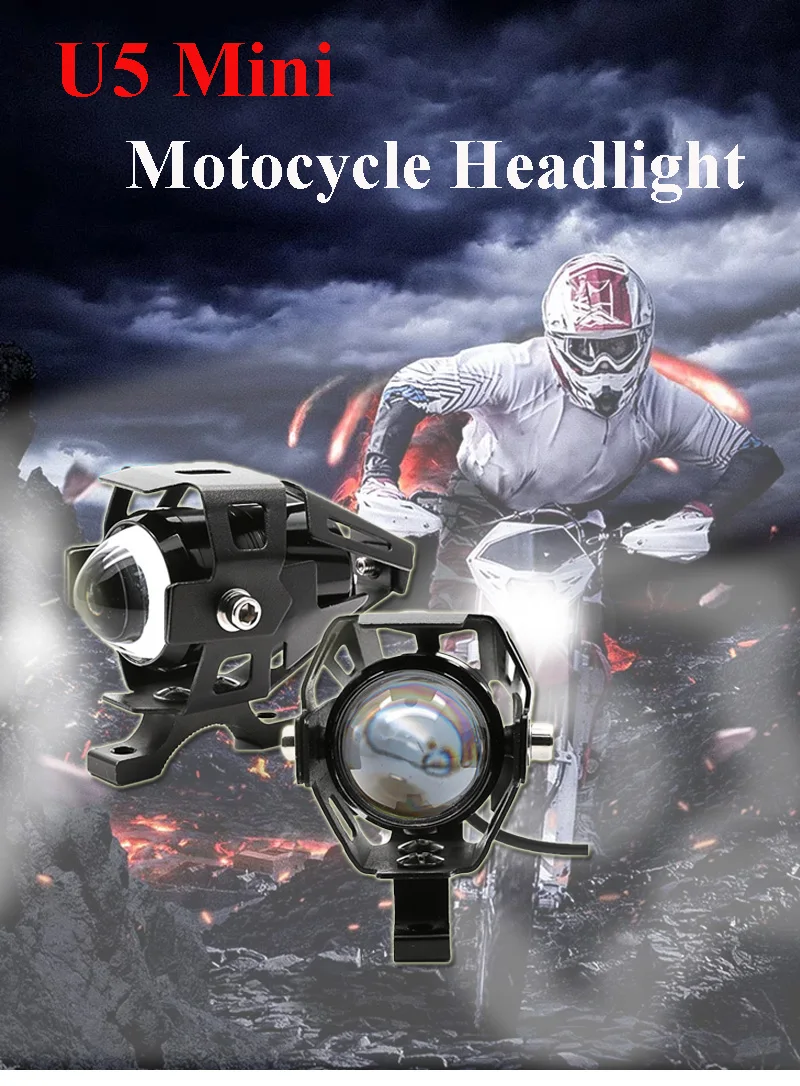 Led moto rcycle фара противотуманная точечная фара для скутера moto rbike moto rcycle передние фары лампы мопед 2 шт. мини U5 12 В мото свет