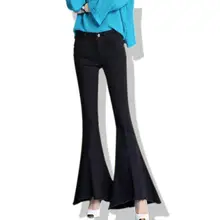 Высокая талия расклешенные джинсы штаны-стрейч женские джинсы брюки