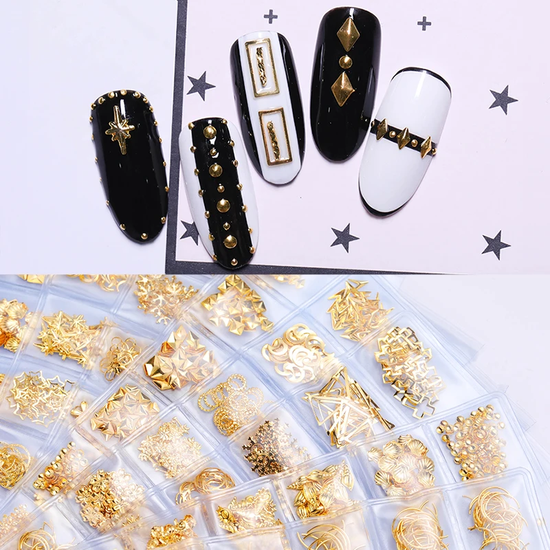 

Rose Gold Alloy Nail Rivet Studs Geometry Star Moon Starfish Mixed Patterns DIY 3D Nail Art Decorations Tips for Nails Design