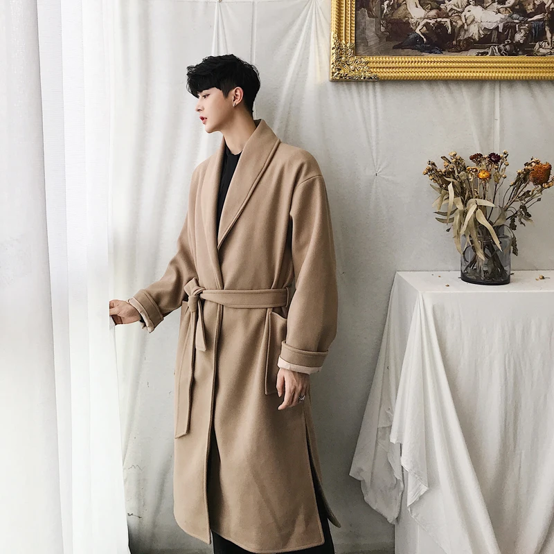 

MIXCUBIC 2018 winter England style Retro Unique lace woolen jackets coat men Long section casual loose Wool coats men,M-XXL