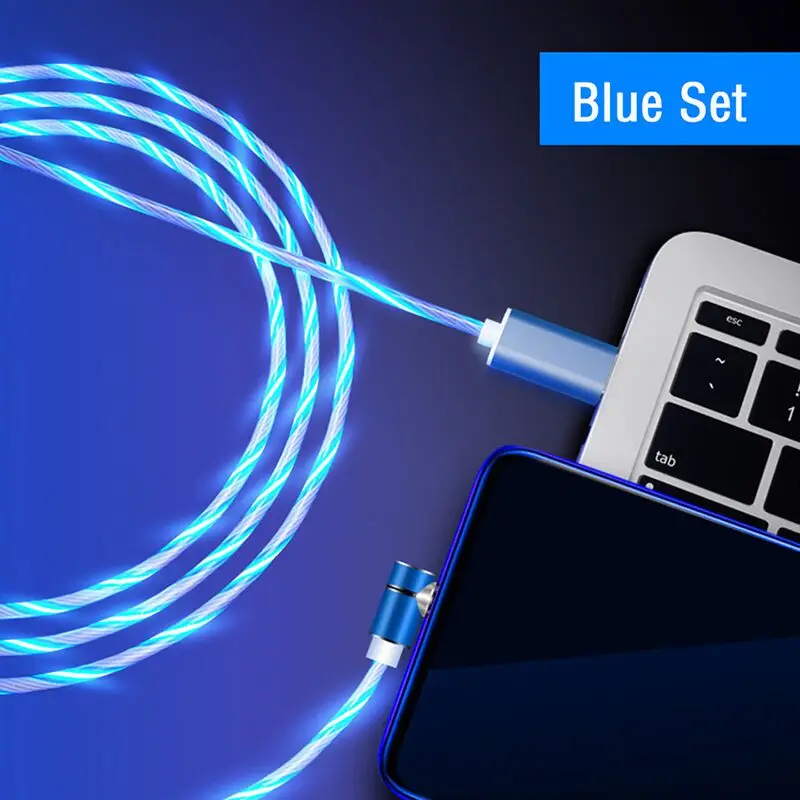 Mi cro Usb Магнитный зарядный кабель Led Lu mi nous Usb C зарядный кабель Usbc Typec кабель для Xiaomi mi 9 Se 8 mi x Max 3 Black Shark 2 - Цвет: Blue Set