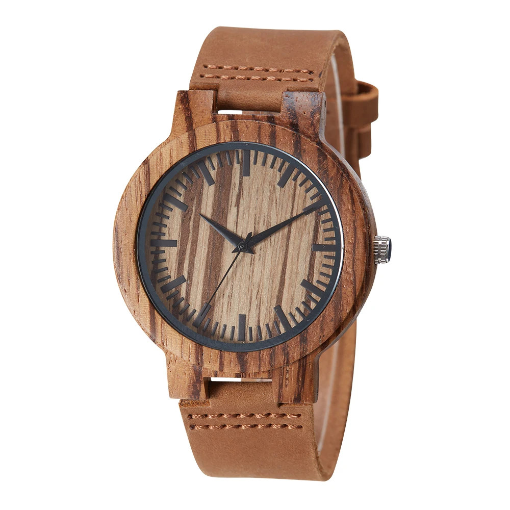 

TJW Mens Natural Zebra Wooden Watch Japanese Analog Quartz Movement Watch Handmade Vintage Casual Leather Wrist Watch