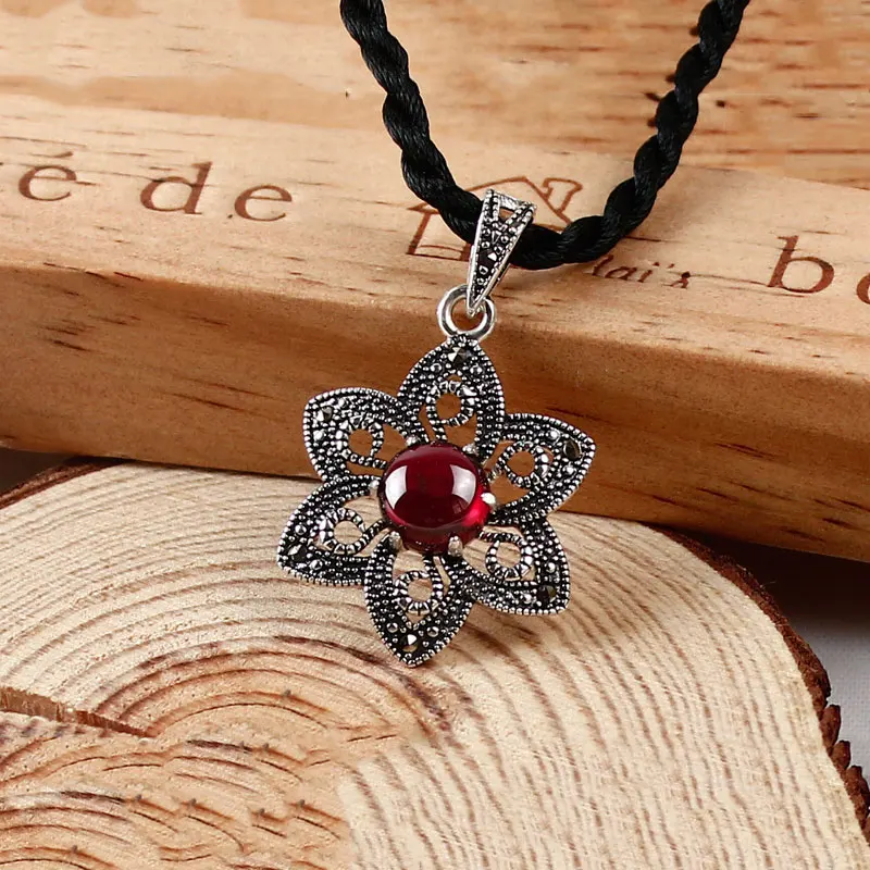

FNJ 925 Silver Pendant MARCASITE Pure S925 Solid Thai Silver Synthetic Corundum Pendants for Women Jewelry Making