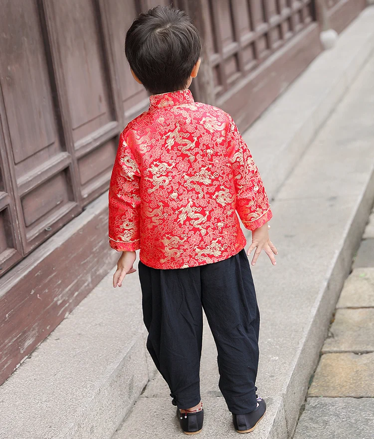 Детское пальто с красным драконом китайские весенние праздничные костюмы куртки для мальчиков одежда детская верхняя одежда стеганая одежда для маленьких мальчиков
