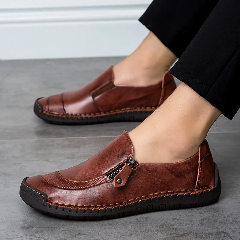 

New big size 38-48 men casual shoes loafers spring and autumn mens moccasins shoes genuine leather men's flats shoes
