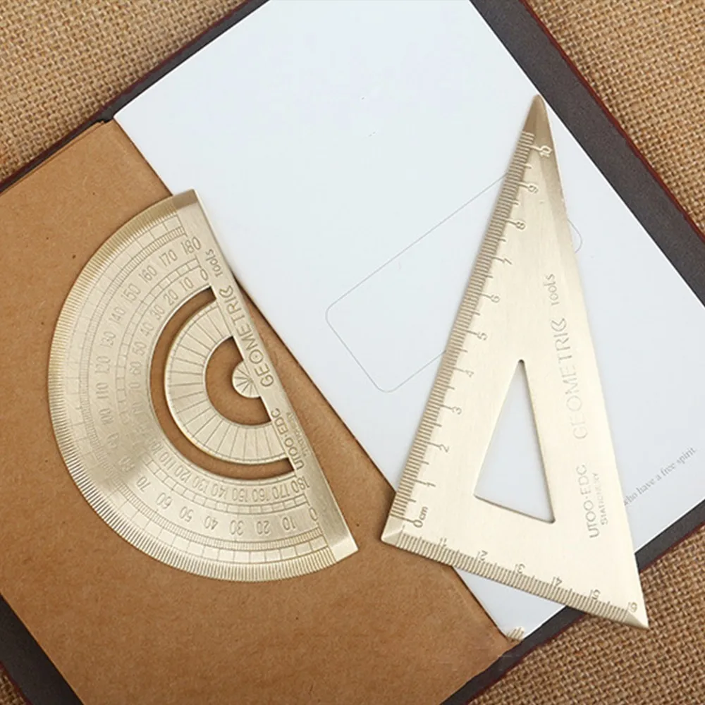 Vintage Brass Triangular Graphometer Ruler for School Copper Metal Tackle LG