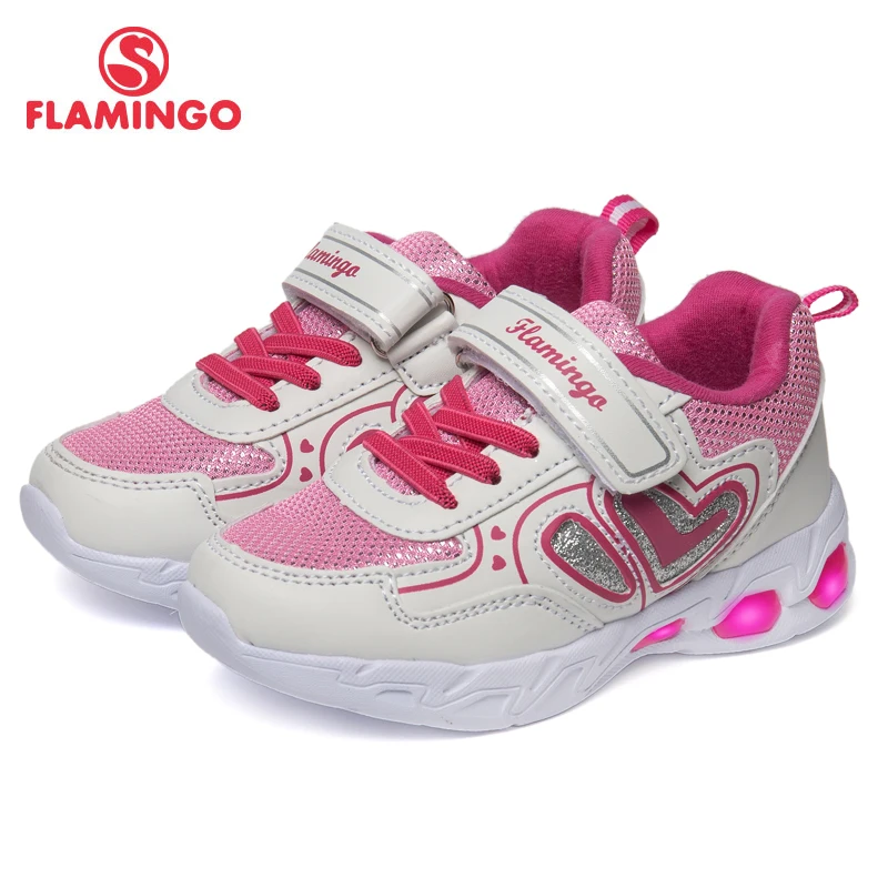 

FLAMINGO Brand Fashion LED Size 23-29 Comfortable Children Shoes Spring Breathable Hook&Loop Kids Sneakers for Girls 91K-KS-1232